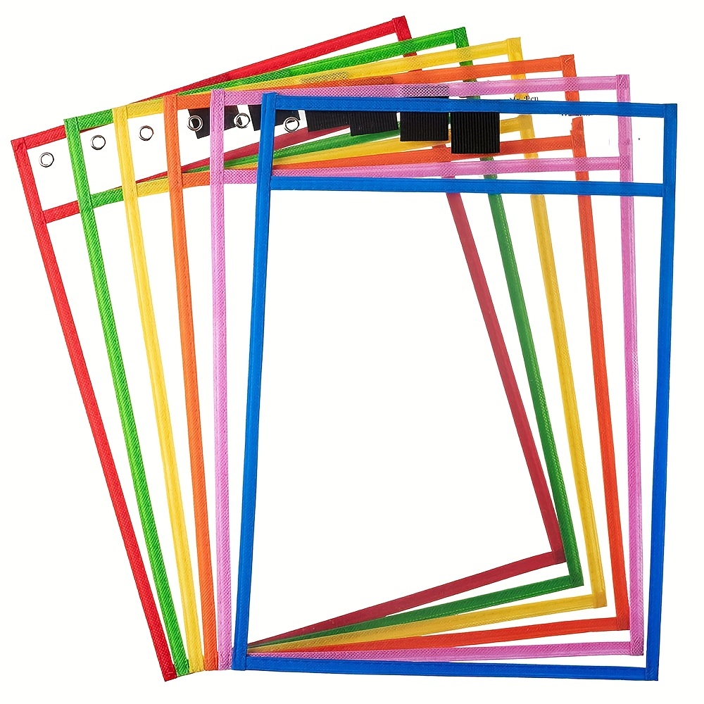 

6pcs Oversized Reusable Dry Erase Pocket Cases With Rings, Clear Plastic Sheet Protectors, Teacher School Classroom Supplies