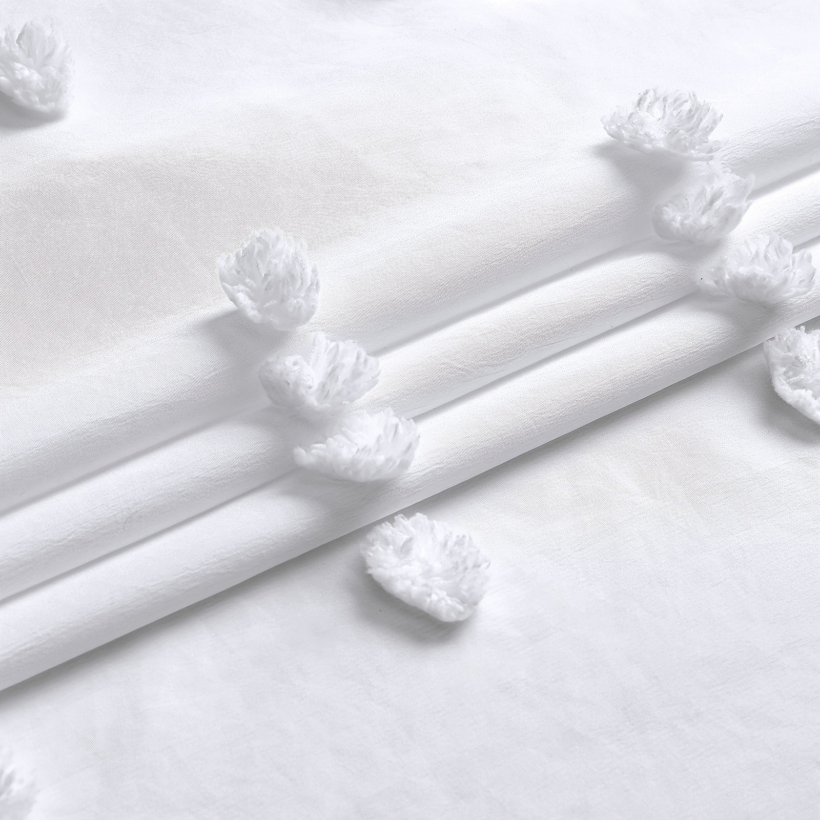 Boho Tufted Pleat Fabric Shower Curtain
