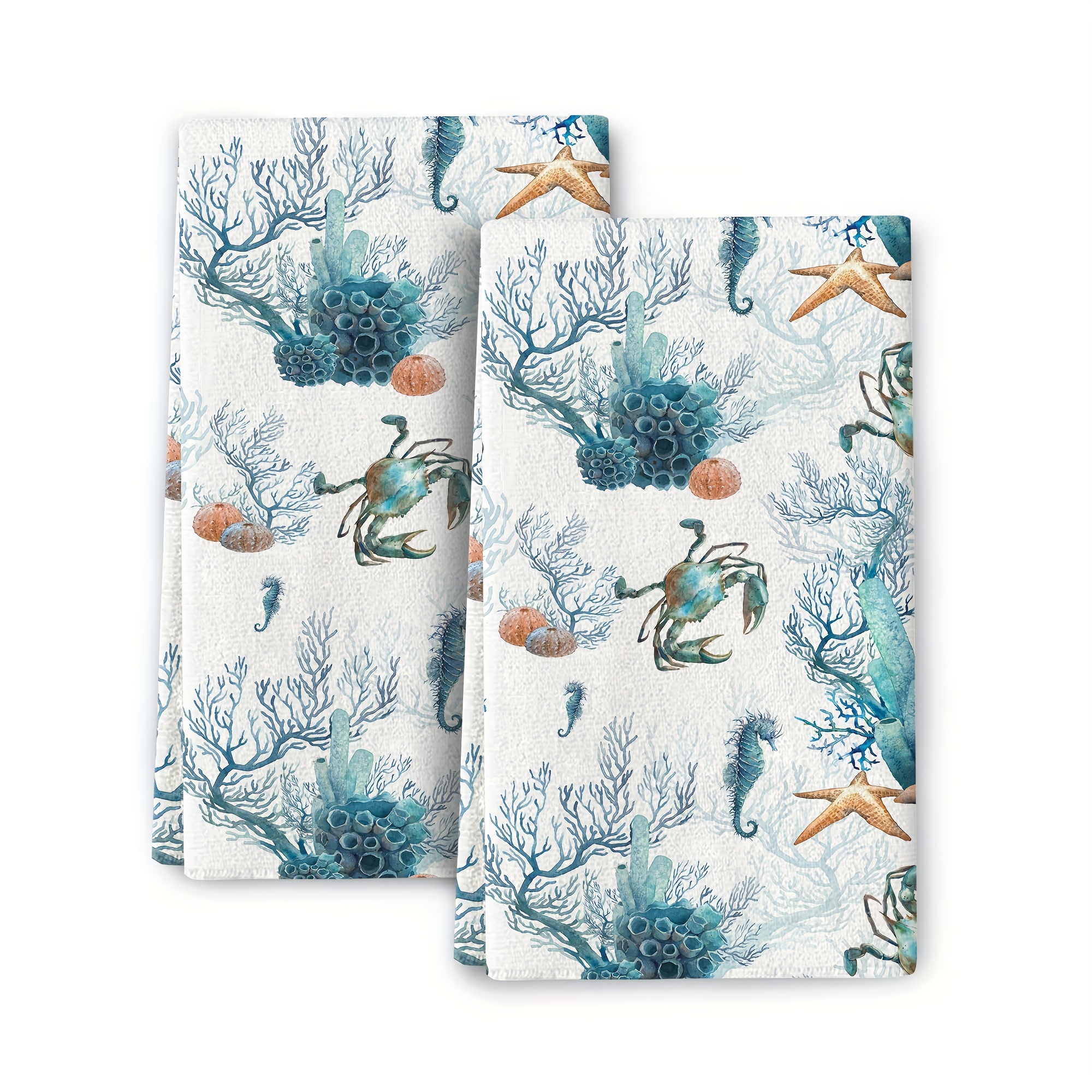 Crab Kitchen Towels, Beach Kitchen Towels, Nautical Kitchen Towels