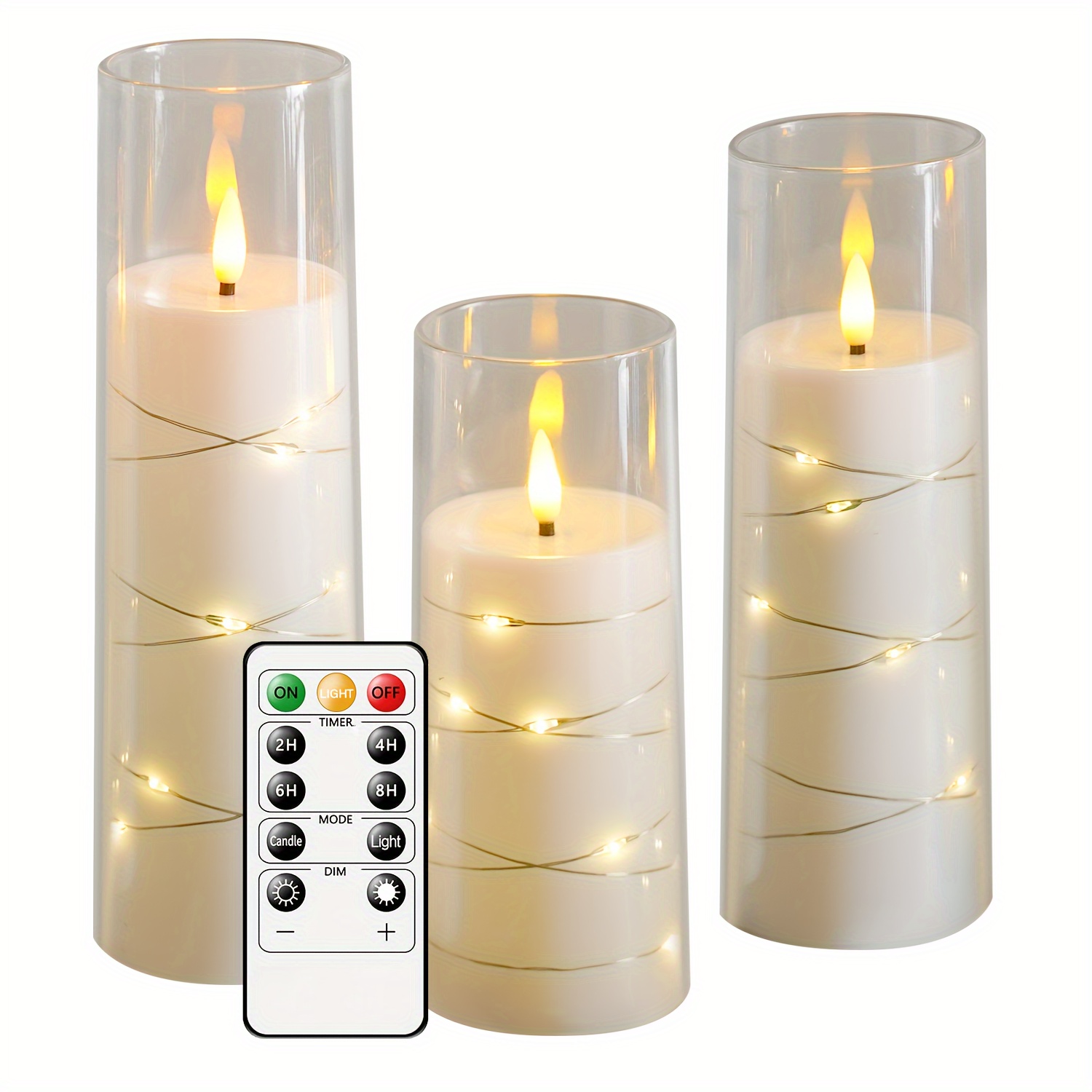 Bougies LED sans flamme avec télécommande, chandelle à flamme vacillante en  3D avec guirlande lumineuse argentée, décor d'halloween, de Thanksgiving et  de noël - AliExpress