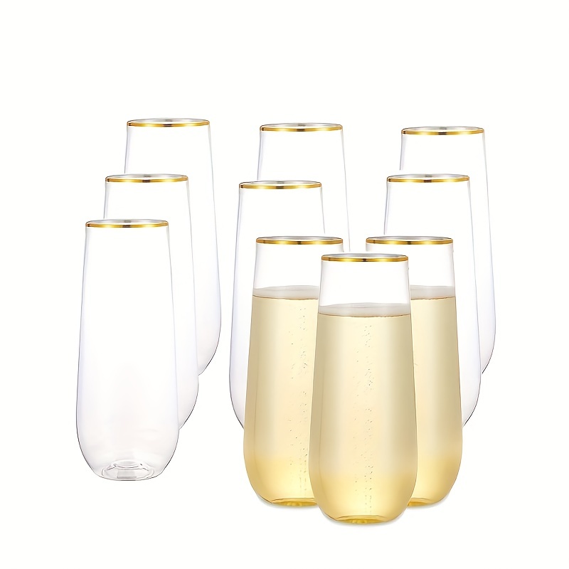 36 Pack Stemless Plastic Champagne Flutes Disposable 9 Oz Clear Plastic Toasting  Glasses Shatterproof Recyclable and BPA-Free 