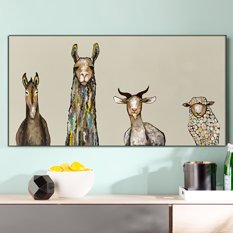 Hd Print Animal Painting Donkey, Llama, Goat, Sheep Wall Art Funny