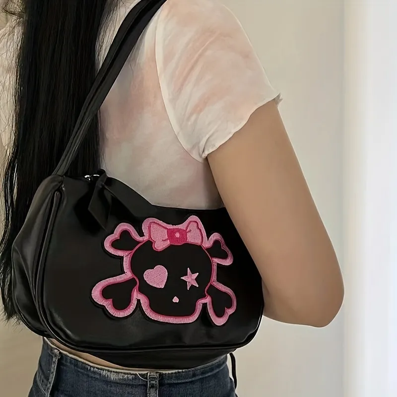 Y2k Style Crossbody Bag Bow Skull Embroidery Handbag Trendy Shoulder Purse  For Girls - Bags & Luggage - Temu Italy