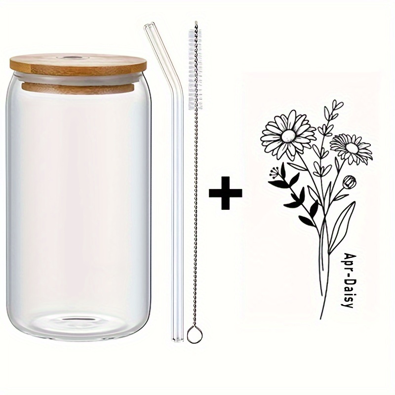 Personalized Daisy Can Shaped Drinking Glasses With Bamboo Lid and