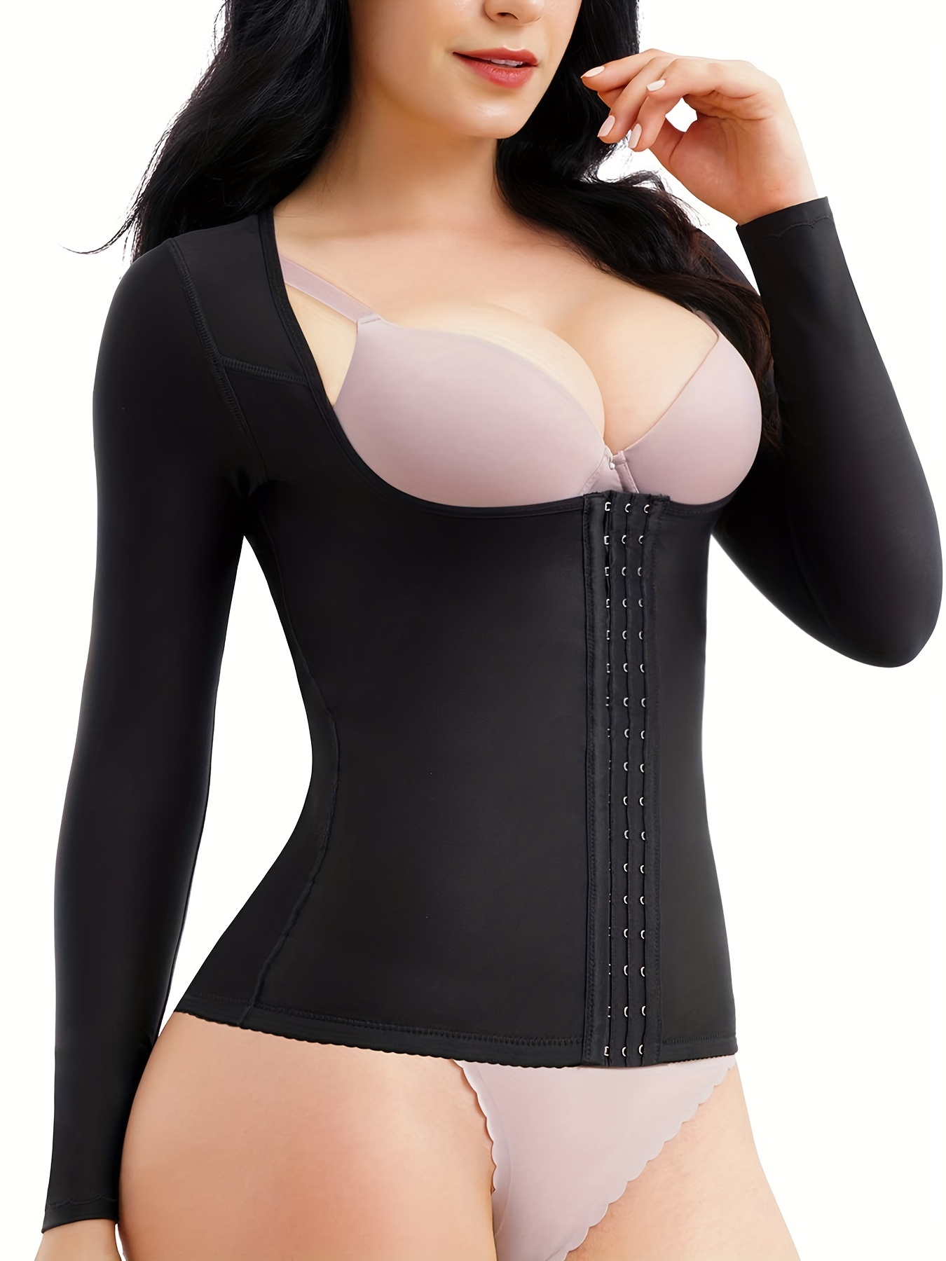 Front Buckle Shaping Tops Long Sleeve Tummy Control Slimmer - Temu