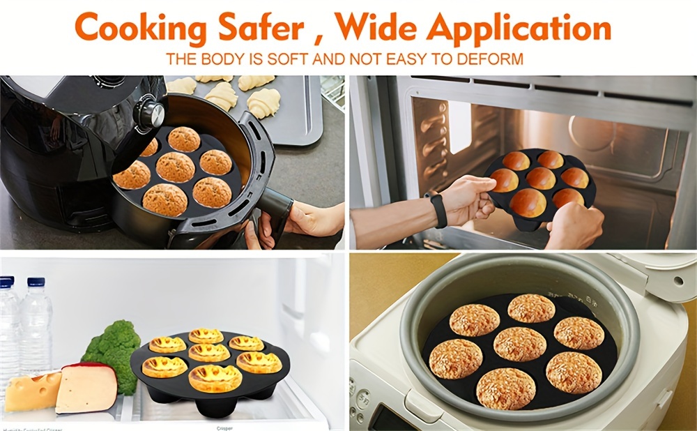 7 Cups Air Fryer Muffin Silicone Mold Round Nonstick Cupcake Pan Airfryer  Tray For Microwave Oven