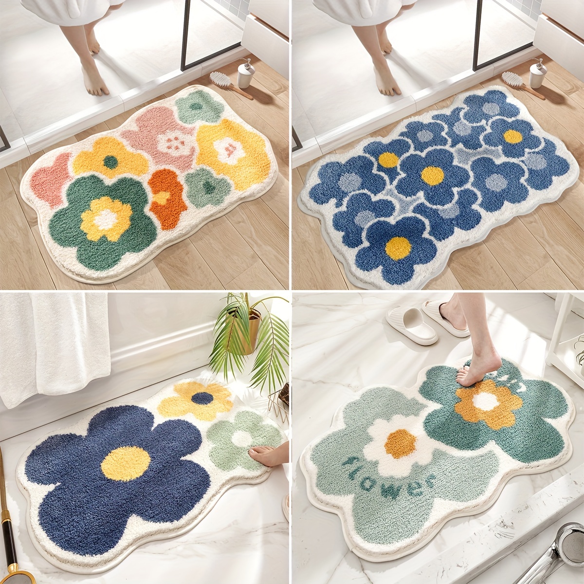 DeramHy home 1 Piece Cute Flower Bath Mat, Machine Washable Bath