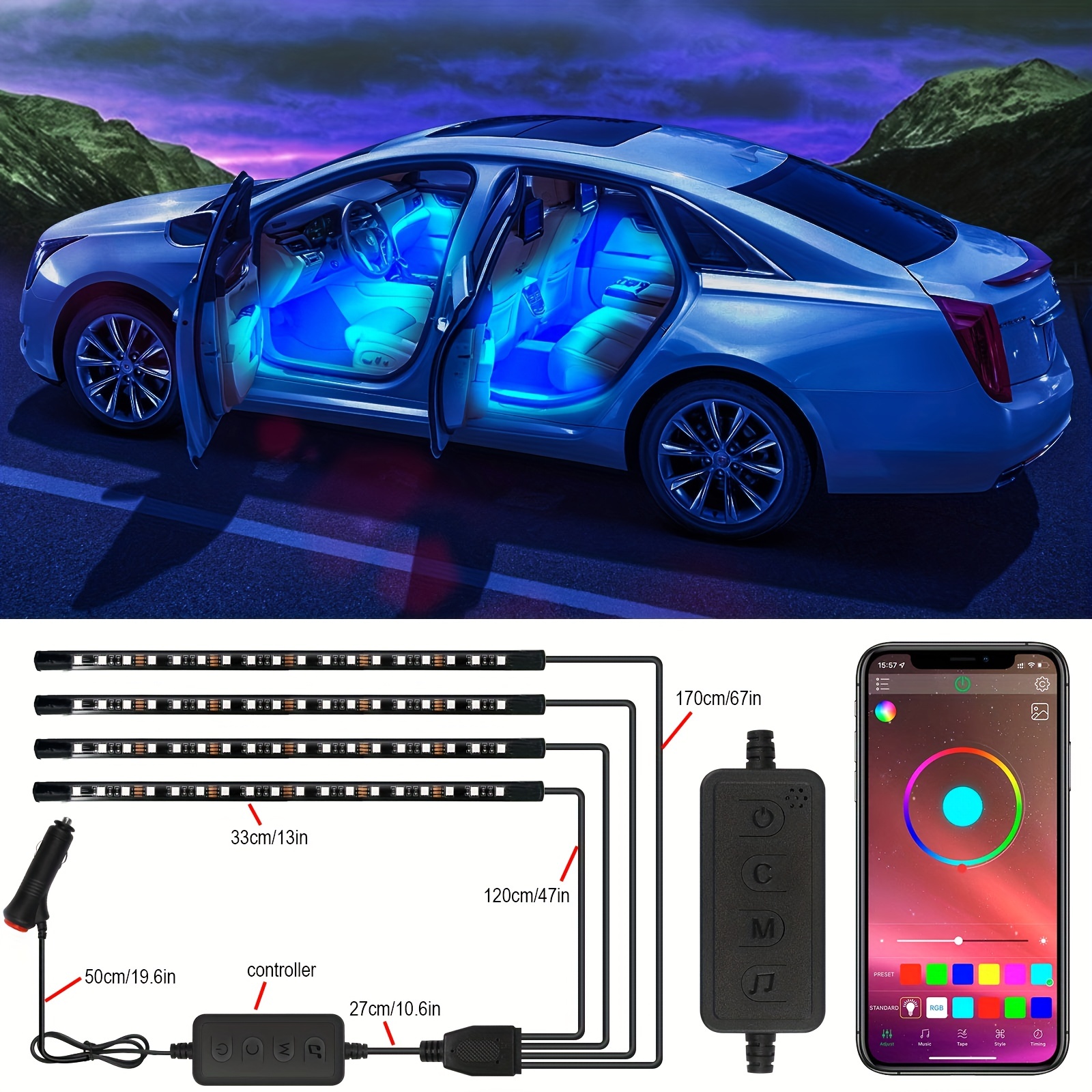 Upgrade Car's Interior Rgb App controlled Atmosphere Lights! - Temu