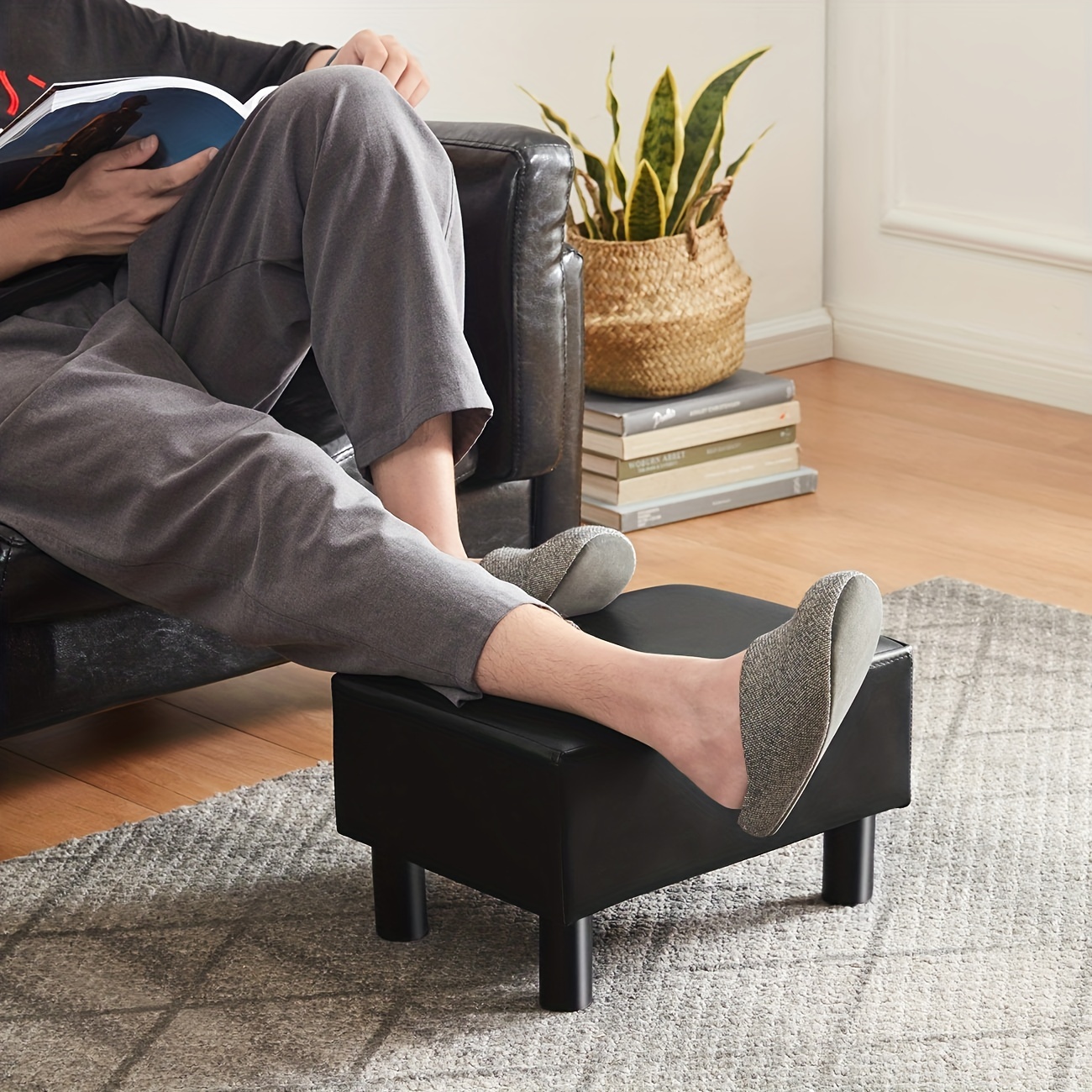 Foot Stool for Bedroom, Wood Step Stool, Footrest for Under Desk
