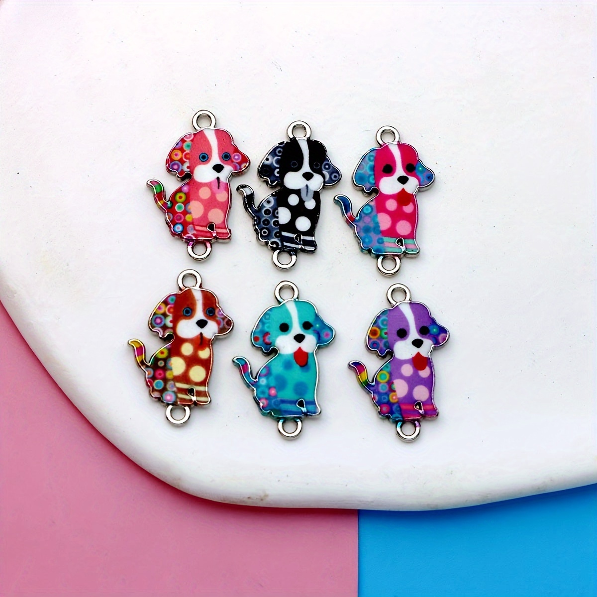 8PCS Multi-Color Enamel Mixed Pet Dog Animal Charms Pendant Jewelry DIY  Findings