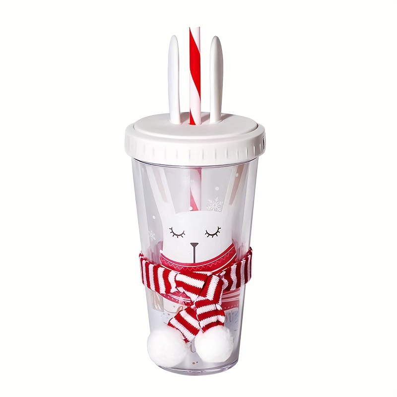 Cute Christmas Deer Rabbit Straw Cup, Creative Double Layer Plastic Cup,  For Christmas Gift - Temu