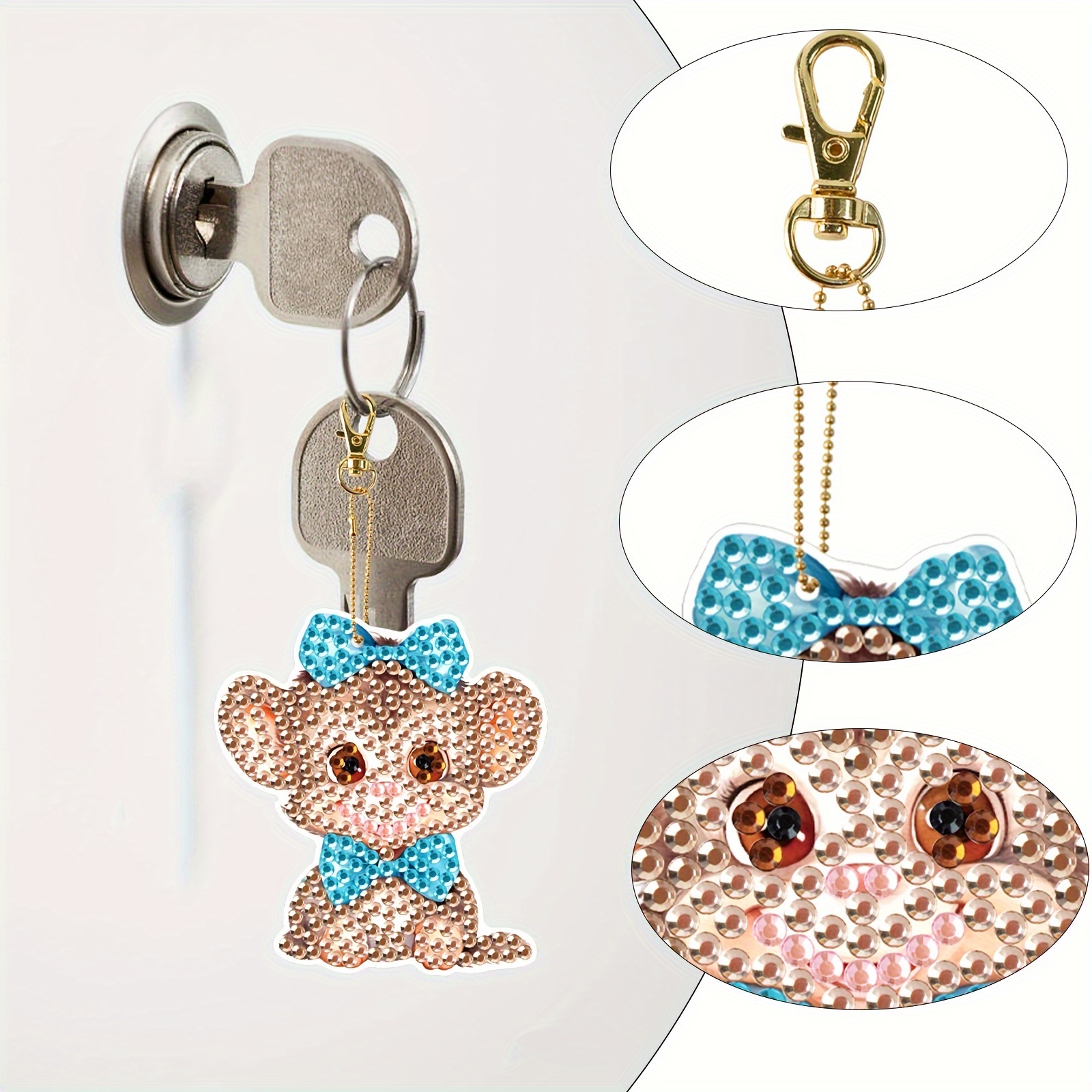 DIY Diamond Art Key Rings Cartoon Keychain Supplies Gift for Kids (Bear)