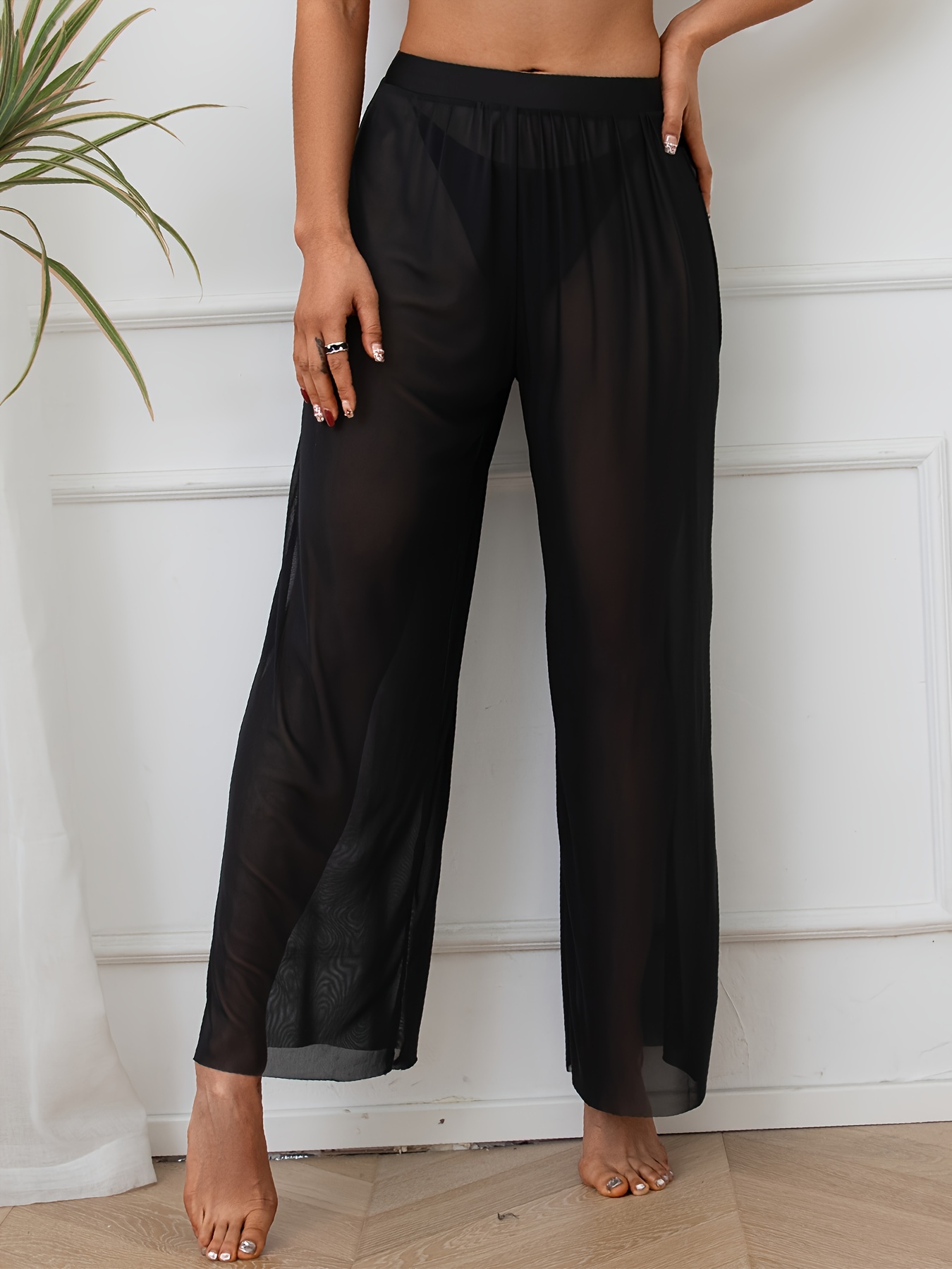 Sheer Mesh Flare Leg Trousers Without Panty