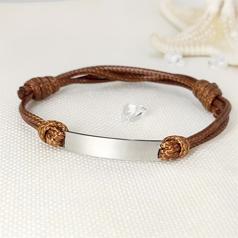 Custom Carved Name Charm Leather Rope Bracelet