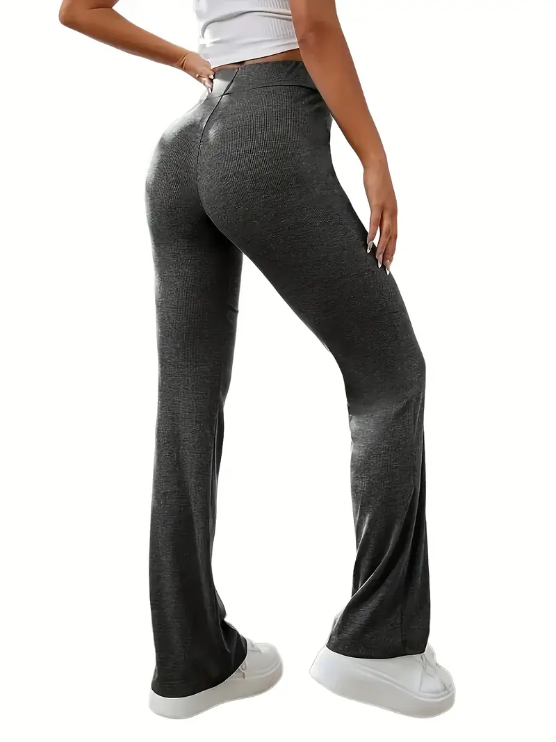 Solid Color Stretch Micro Flare Casual Pants Fitness Sports - Temu