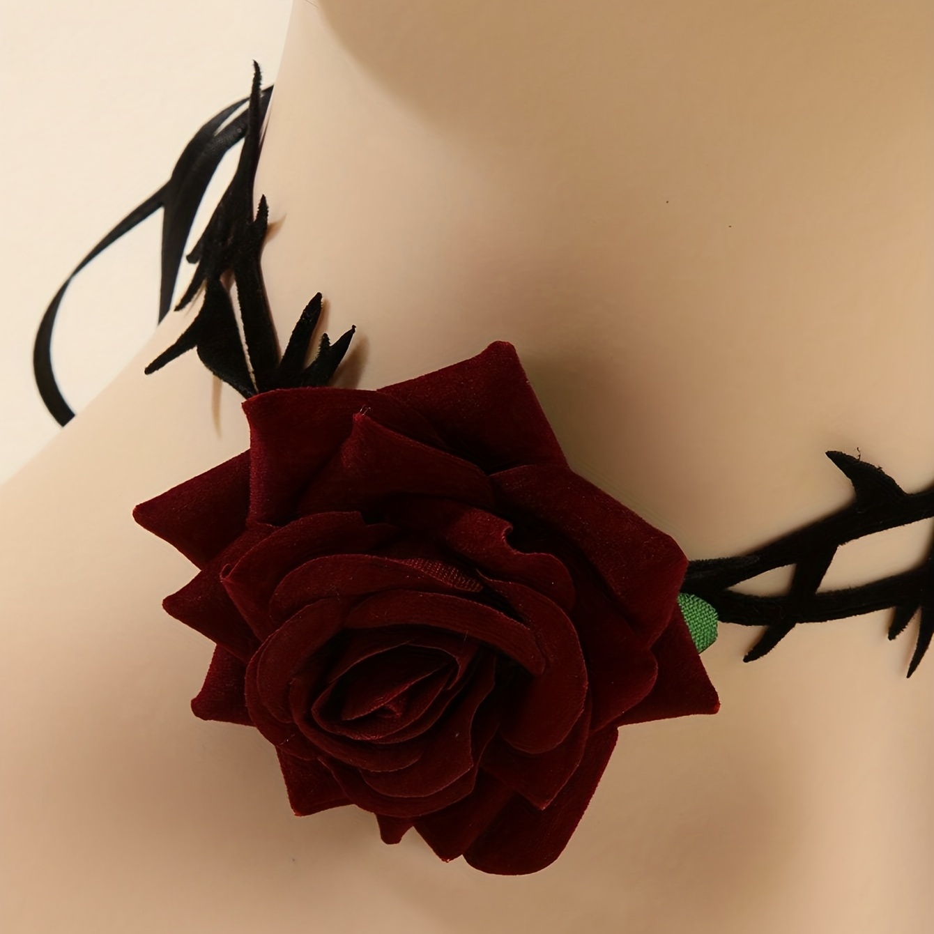 Choker Necklace Red Rose and Vintage Black Lace - $8.00