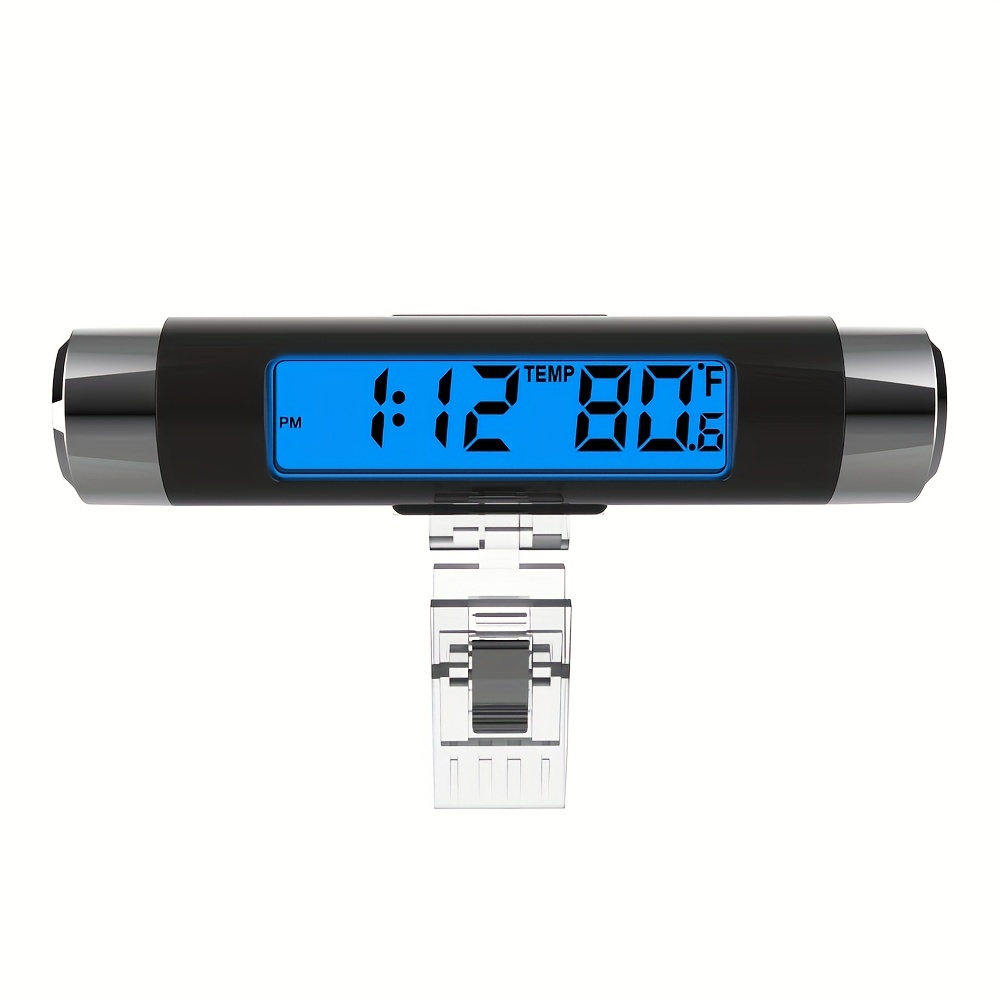 Car Digital Thermometer Clock Automotive Solar - Temu