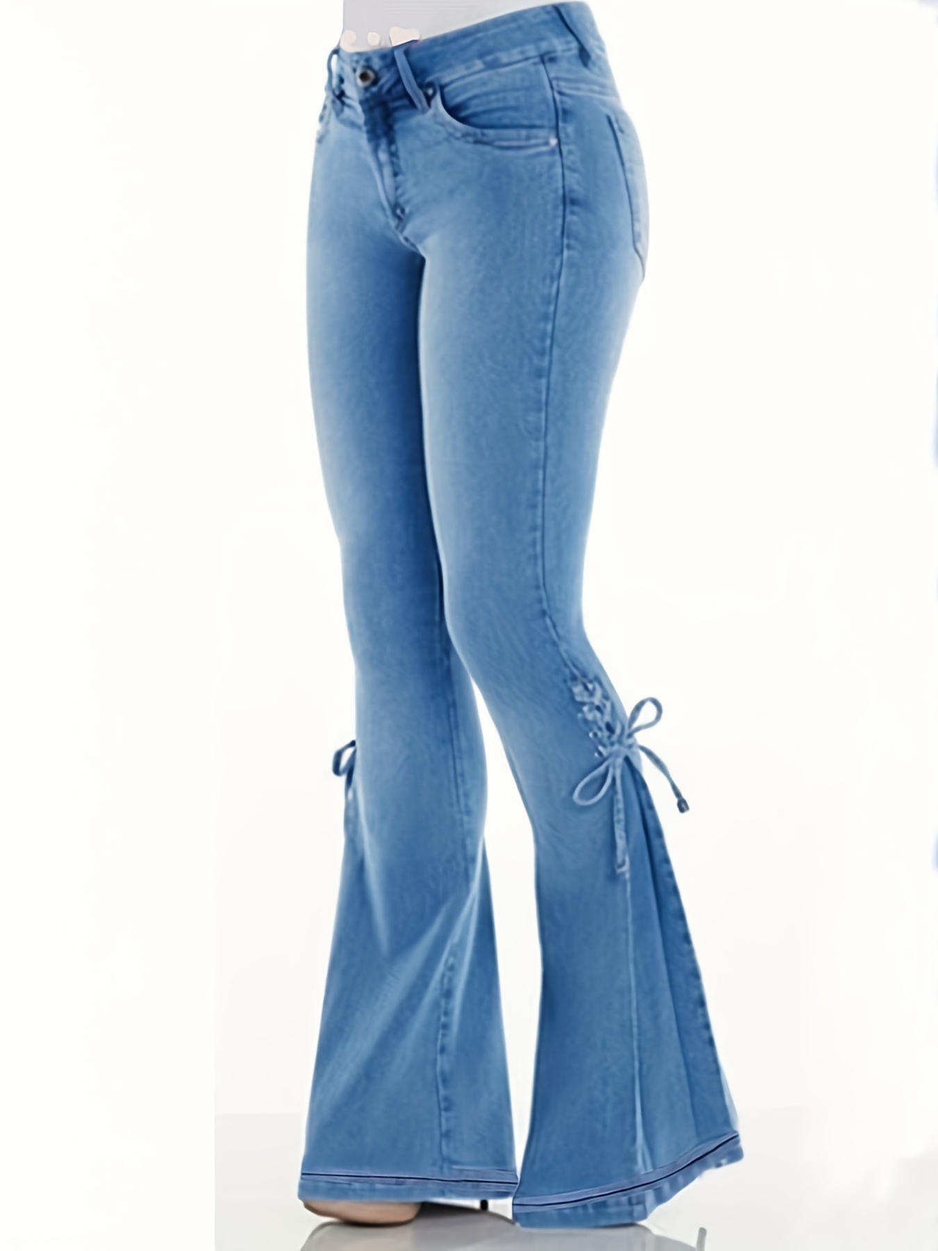 Jeans for Women Women's Casual High-Waist Lace-Up Denim Trousers Slim  Stretch Jeans Trousers Womens Jeans Light blue XL