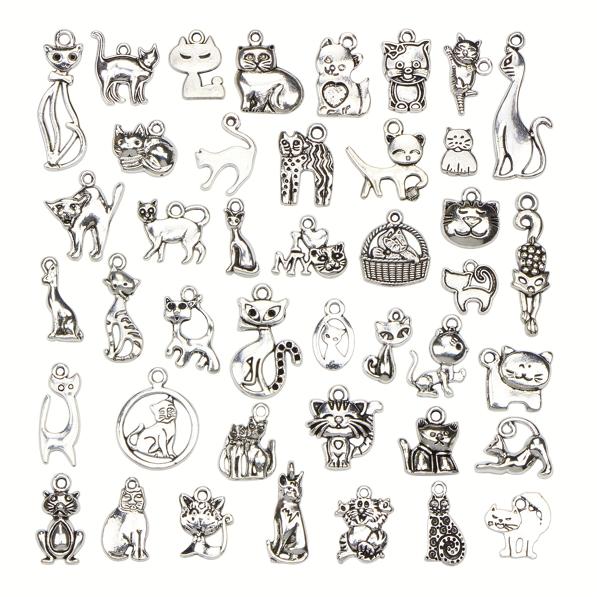 Lot 17 Styles Antique Silvery Metal Alloy Cat Shape Charms