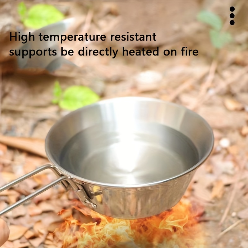 300ml Portable Stainless Steel Bowl for Camping with Foldable Handle