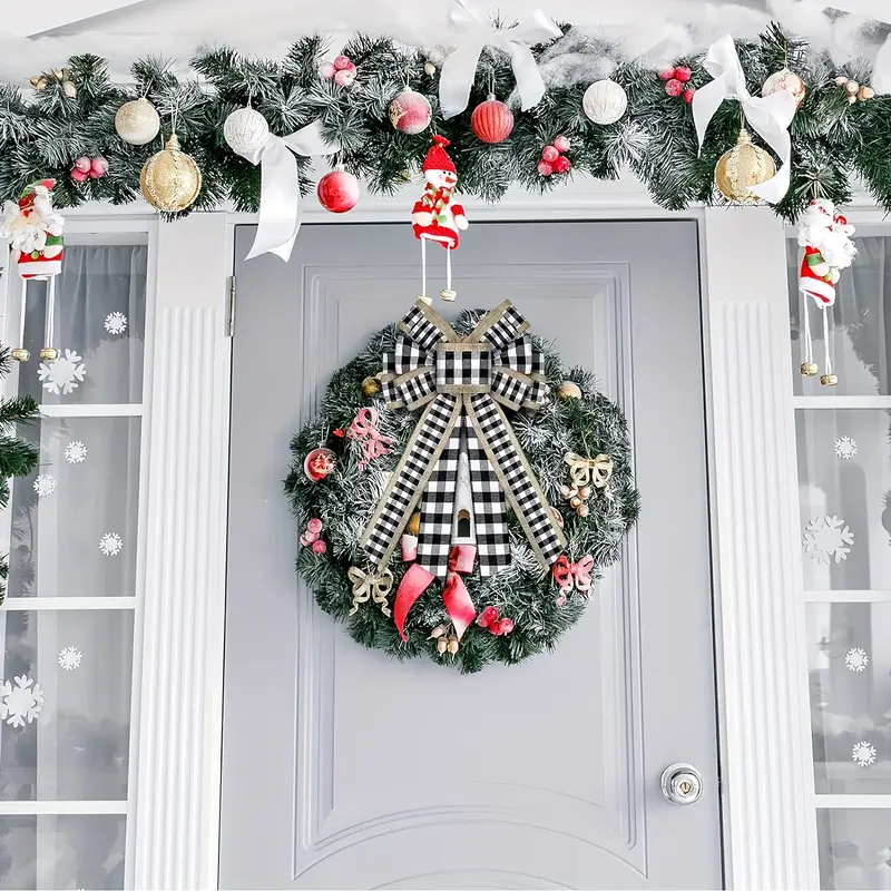 Buffalo Plaid Christmas Tree Topper Decoration - White Black Burlap Bow -  Rustic Farmhouse Xmas Decoration Home Decor (White Black Burlap) 