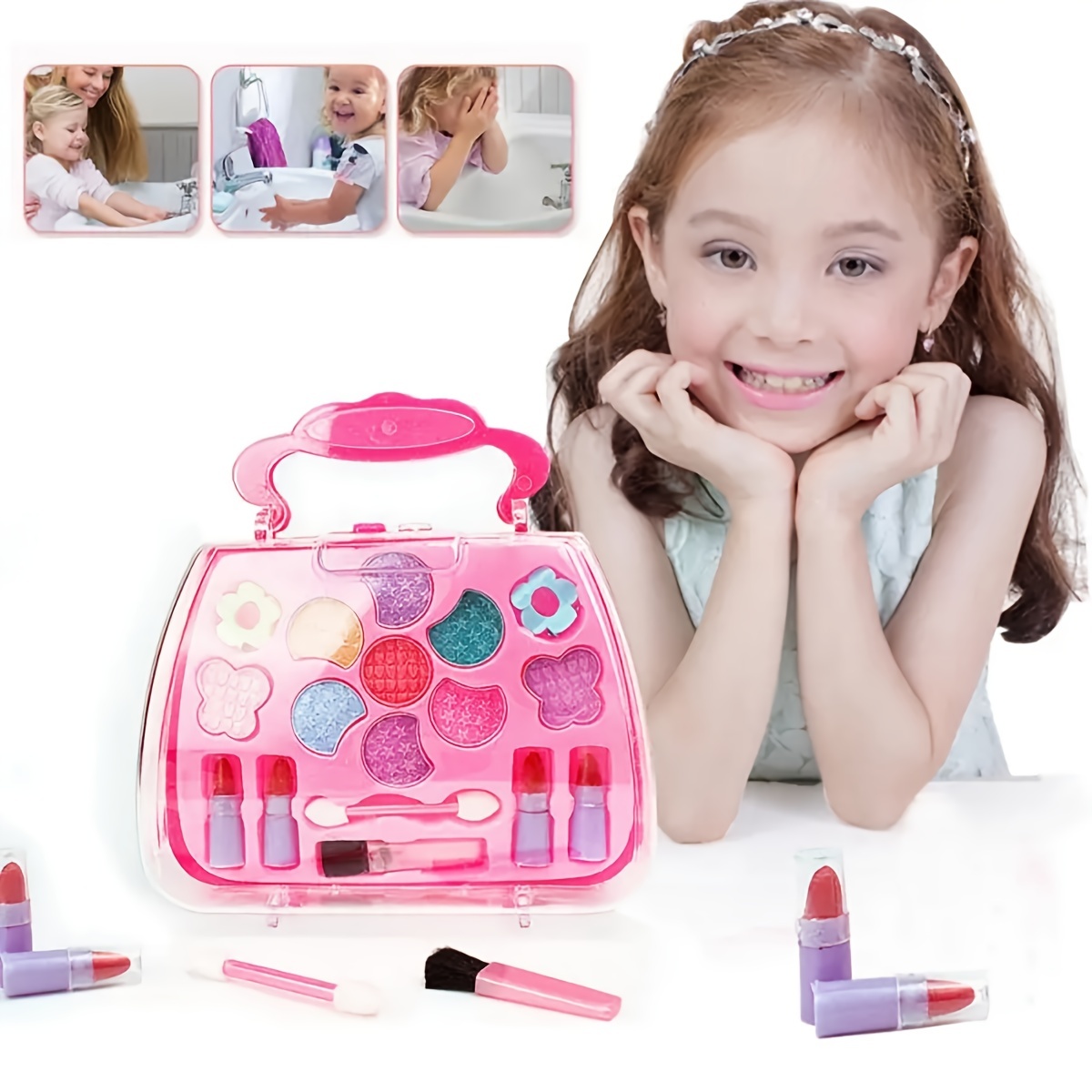 Casa de jogo das crianças brinquedo lavável brinquedos simulação cosméticos  rosa maquiagem conjunto presente para 3