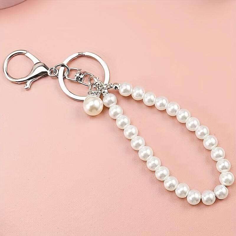 

Elegant Pearl Beaded Keychain - Chic Lobster Clasp Bag & Phone Charm, Perfect Gift For Women