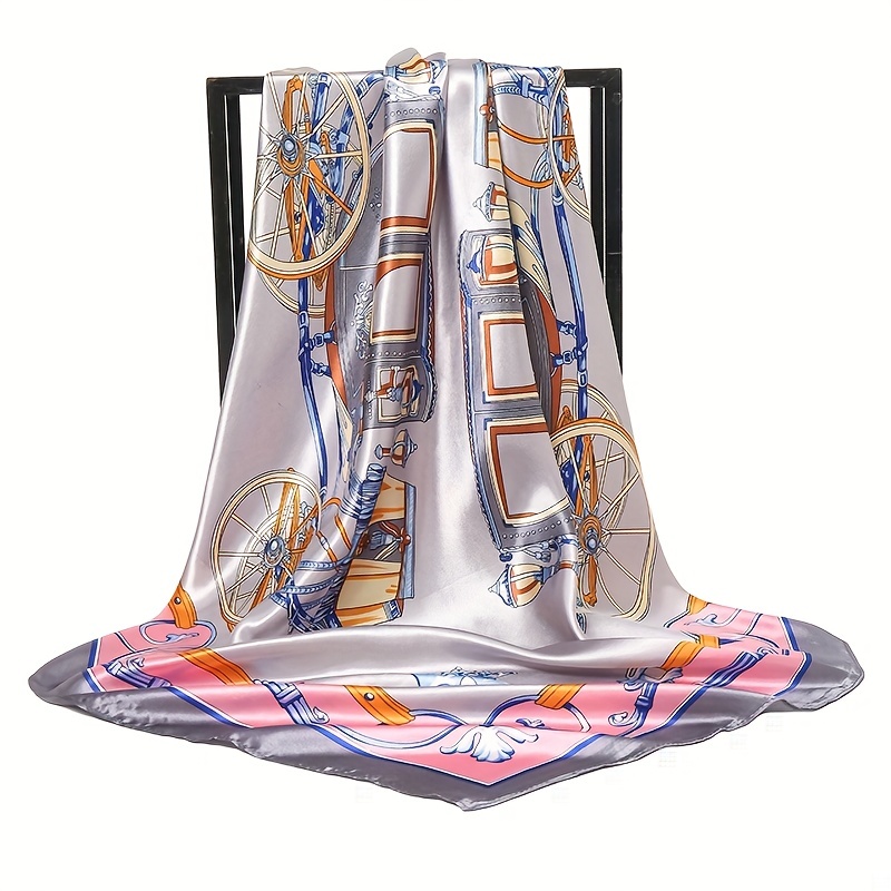 Classic Carriage Print Scarf Silk Square Shawl Casual Head Wrap