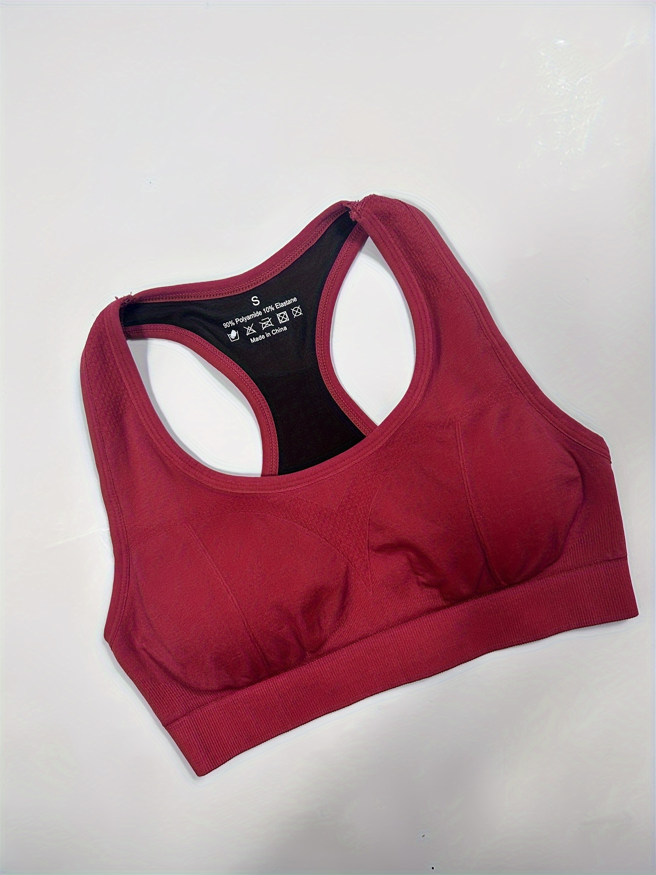 5pcs Solid Color Racerback Sports Bra, Round Neck Running Yoga Workout Bra,  Women's Activewear