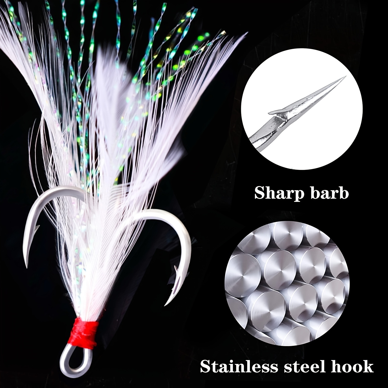 Stainless Steel Barbed Treble Hook Feather Fishing Lure - Temu