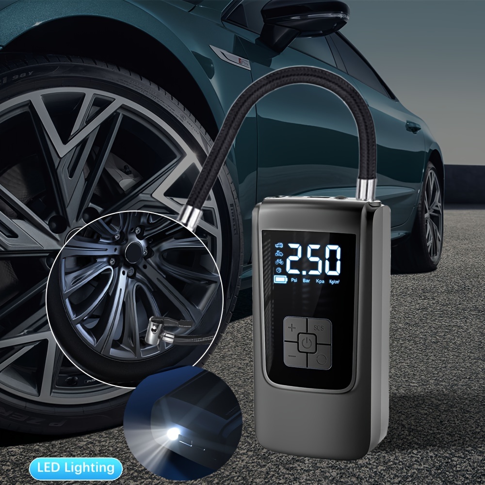  Compresor de aire digital para coche auto, bomba infladora  portátil con luz LED CC 12V : Automotriz