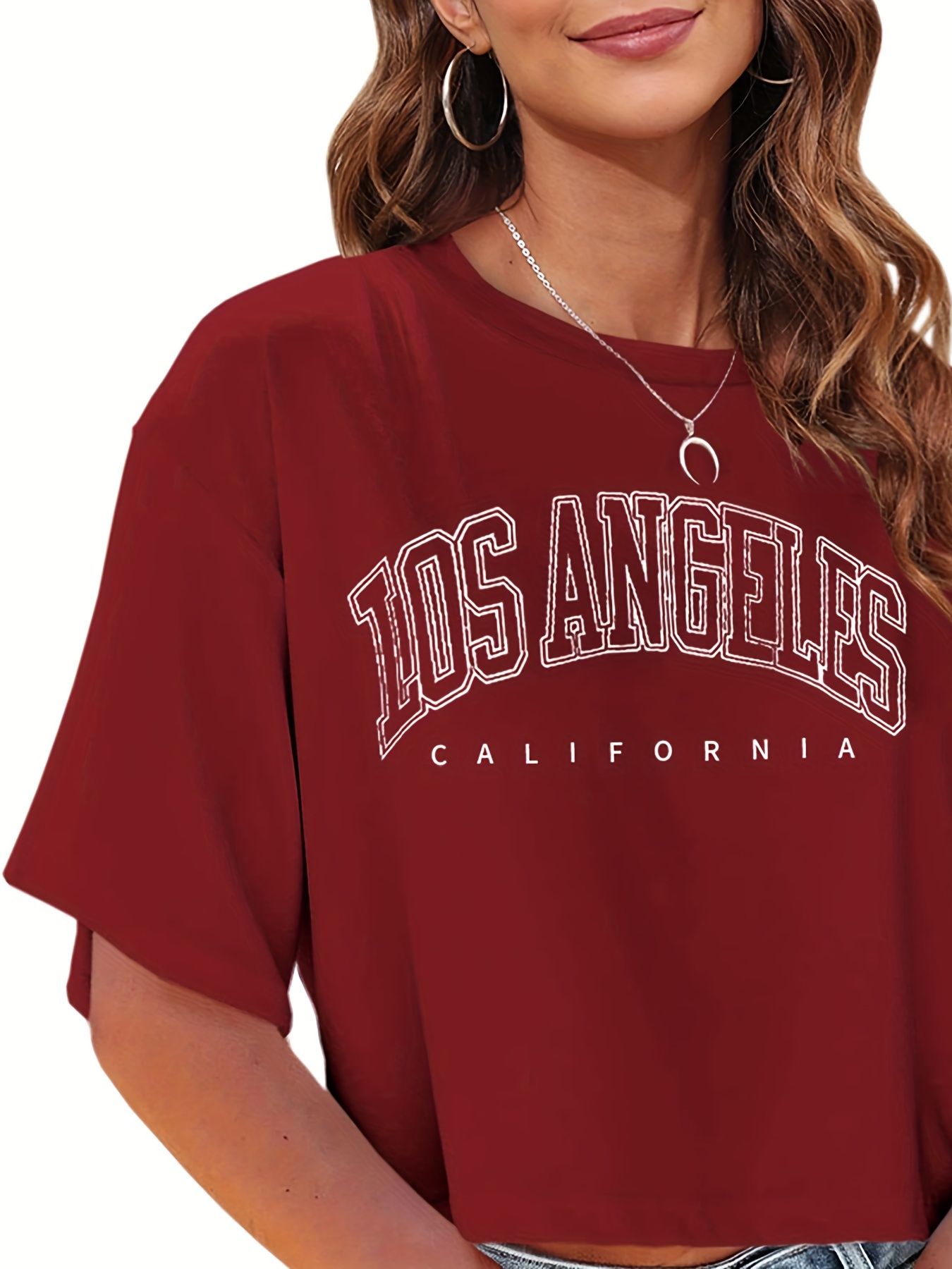 Sherrylily Womens Los Angeles California Letter Print Cropped T