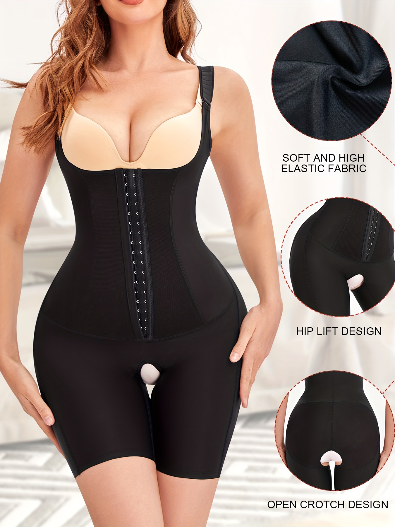 Lace Trim Shaping Bodysuit Tummy Control Butt Lifting Open - Temu