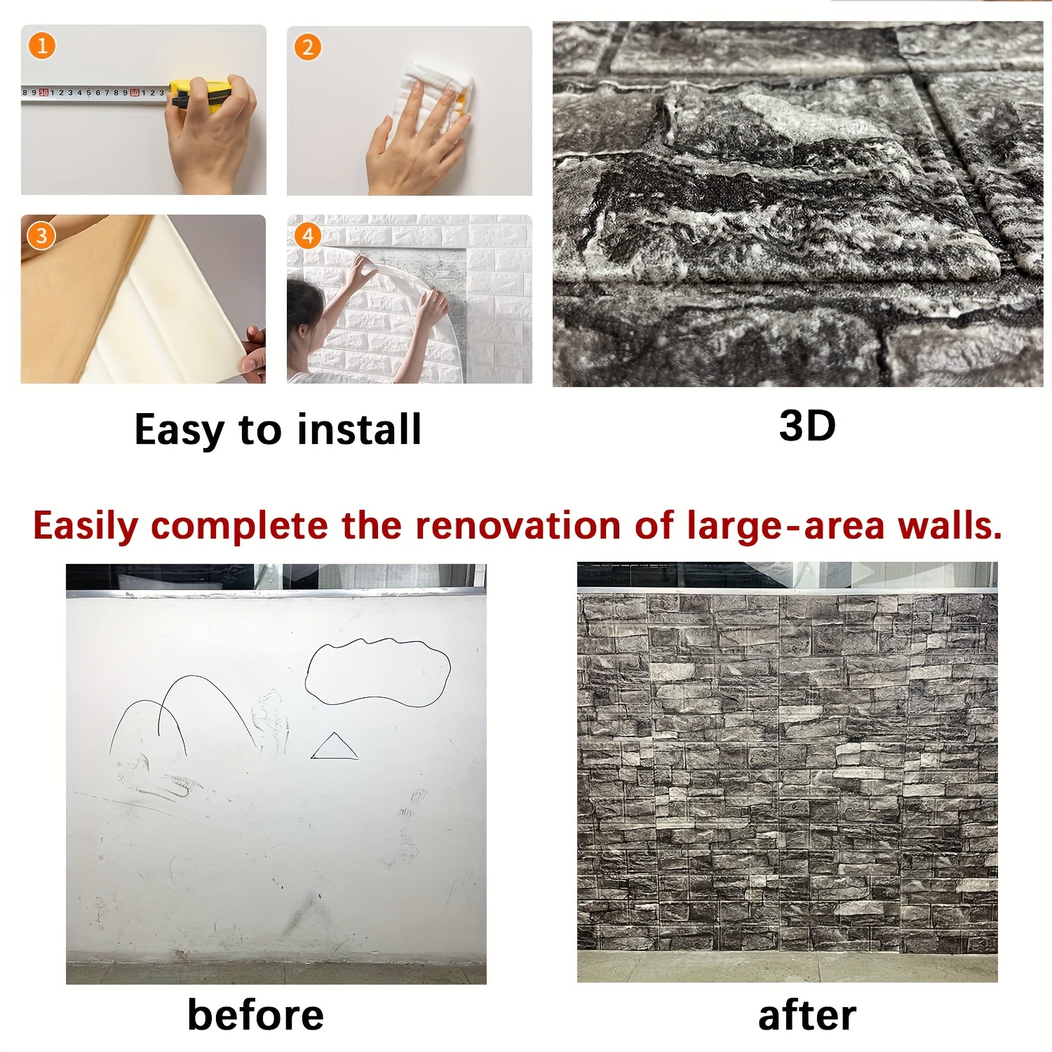  Panel de pared 3D autoadhesivo con aspecto de piedra,  impermeable, adhesivo de pared de ladrillo de PVC, tablero de espuma de  ladrillo suave, anticolisión, adhesivo de pared blanco para dormitorio, sala