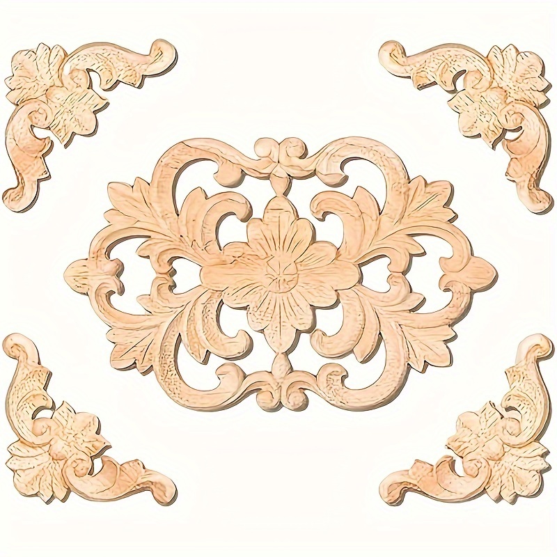 Wood Carved Long Inlaid Decals Applique Unpainted Frame Wood - Temu