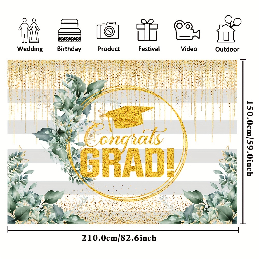 Green and Gold Graduation Decorations 2024 Congrats Grad Banner Backdrop Graduation Decorations Class of 2024 Graduation Photo Booth Props College