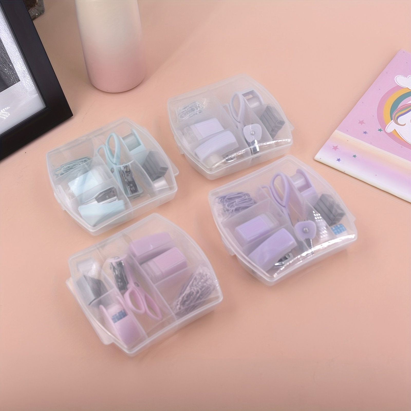 LD Clear Mini Office Supply Kit Portable Case with Scissors, Paper Clips,  Tape Dispenser, Pencil, Stapler & Staple Remover
