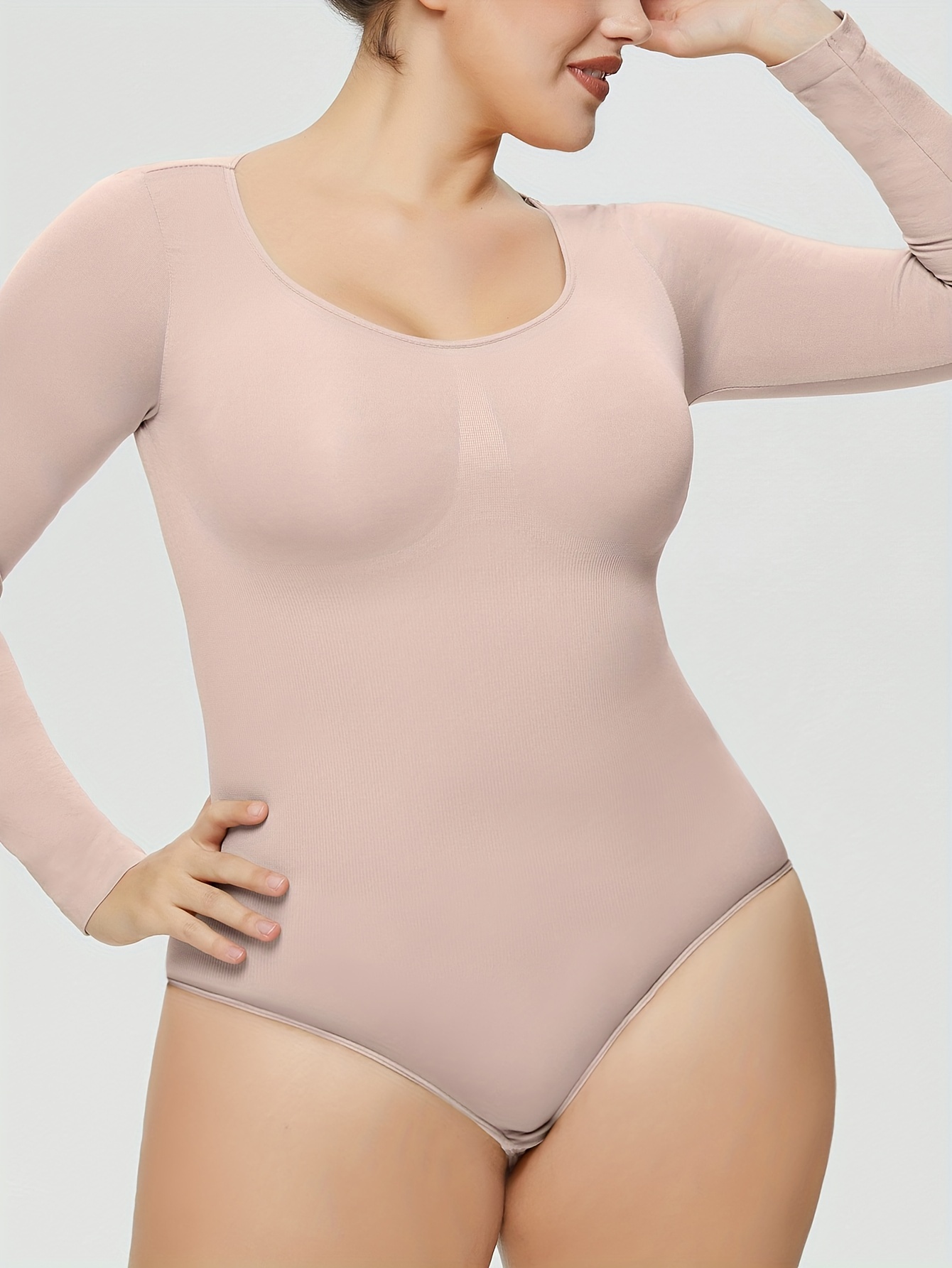 Simple Solid Shaping Bodysuit Long Sleeve Tummy Control - Temu Canada