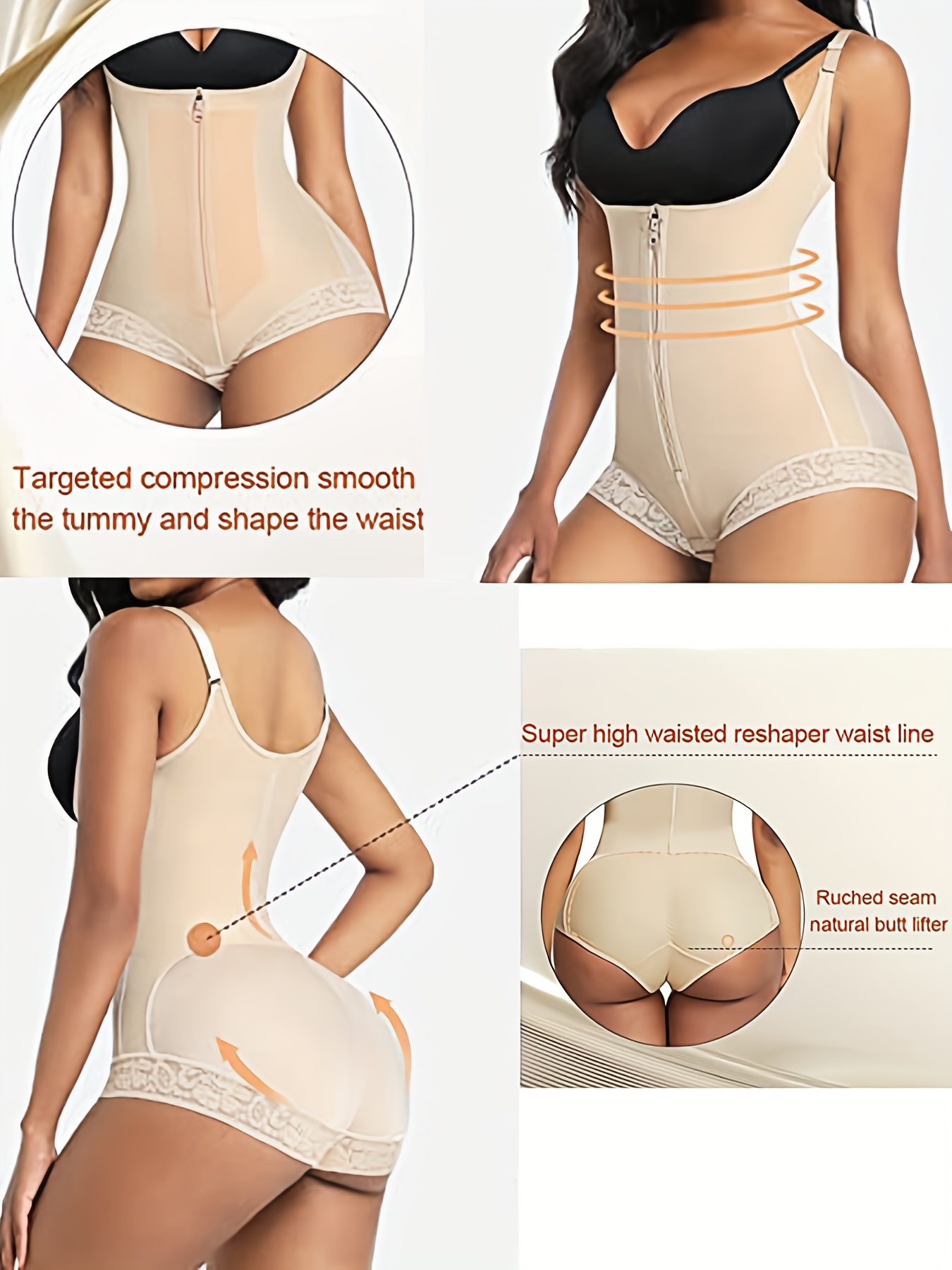 Floral Lace Trim Shaping Bodysuit Tummy Control Butt Lifting - Temu