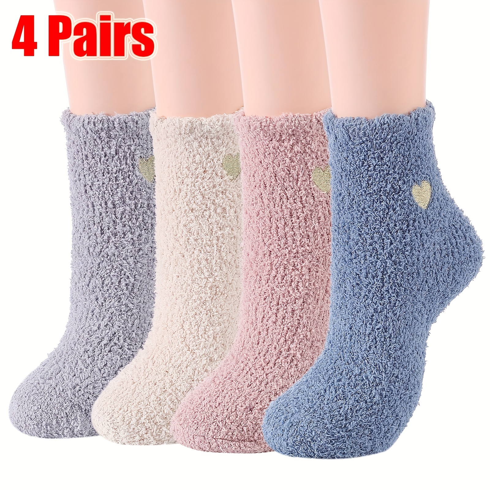 4 Pairs Cozy Fuzzy Socks For Women, Hospital Socks With Grips, Non Slip  Socks Slipper Socks Sleep Fluffy Socks
