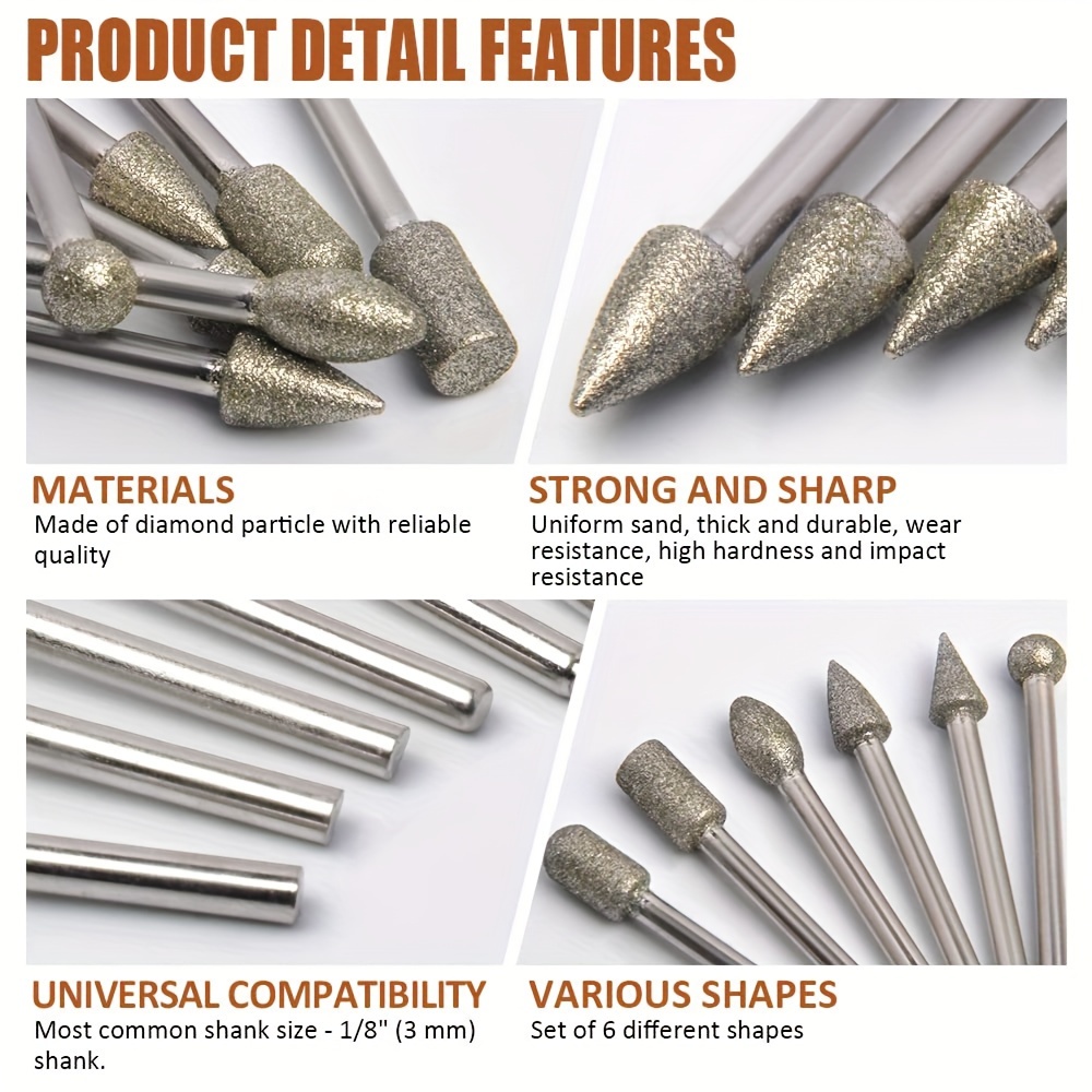 diamond grinding burr drill bit 20pcs diamond burr set with 1 8 inch shank universal fitment rotary tool accessories for stone carving diy grinding polishing engraving