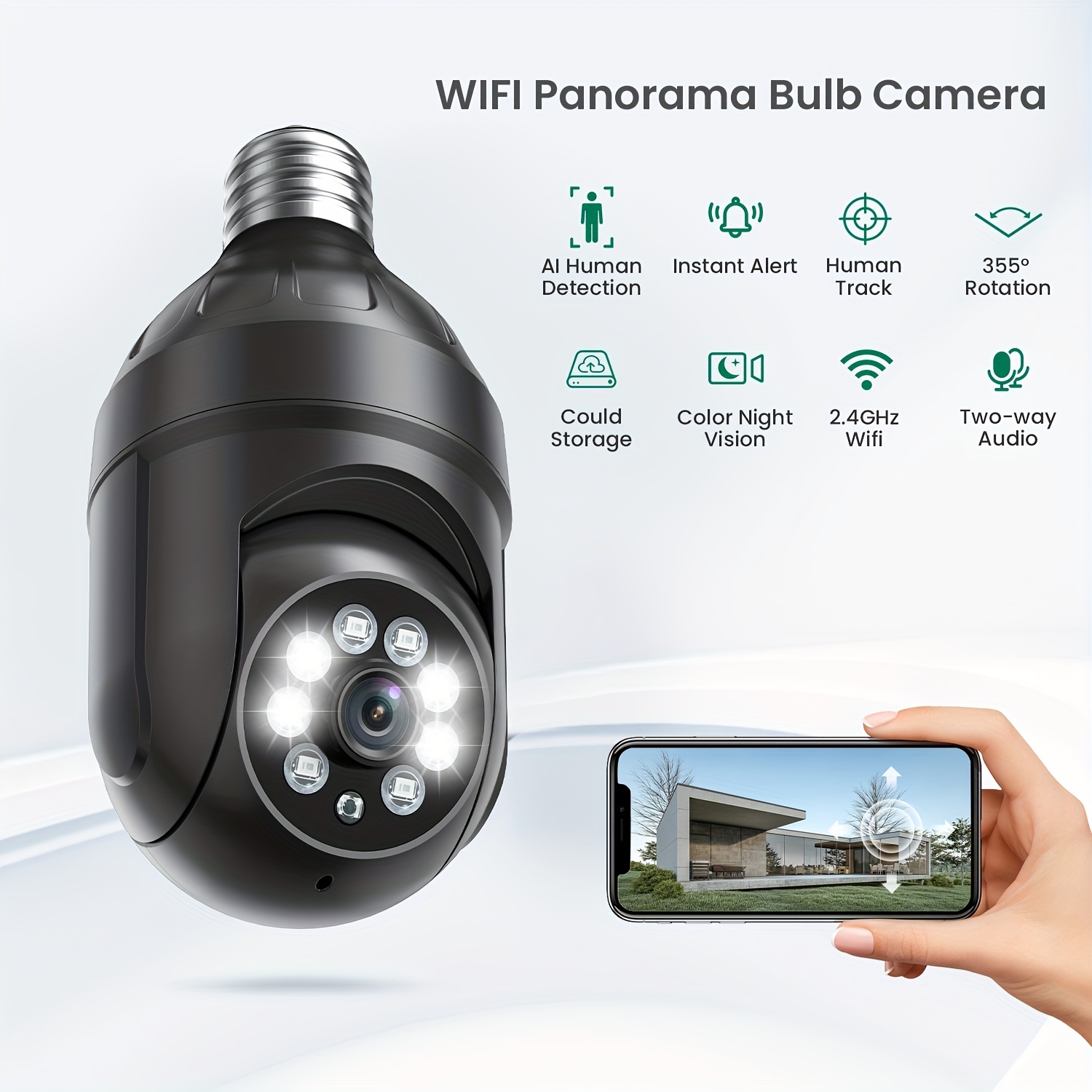 caméra de Surveillance sans fil WIFI IP 2MP, ampoule de lampe, pour maison  intelligente intérieure, Audio