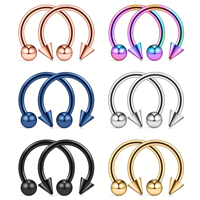Horseshoe Stainless Steel Nose Ring, 2 Pcs Lip Stud Earrings