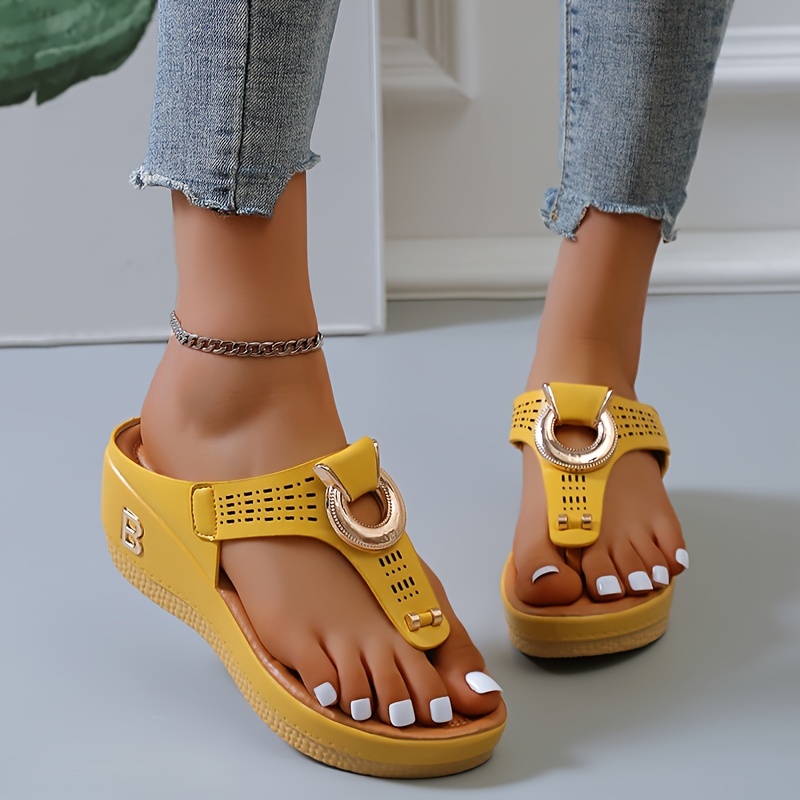 Women's Faux Leather Wedge Slide Sandals Fashion Letter - Temu