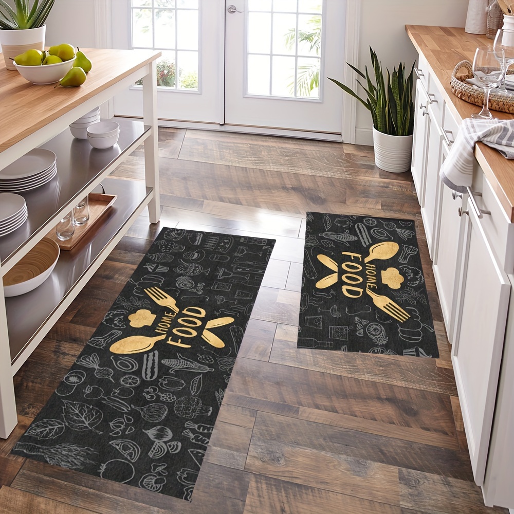 Black Kitchen Rug Soft Comfortable Mat Waterproof Non slip - Temu