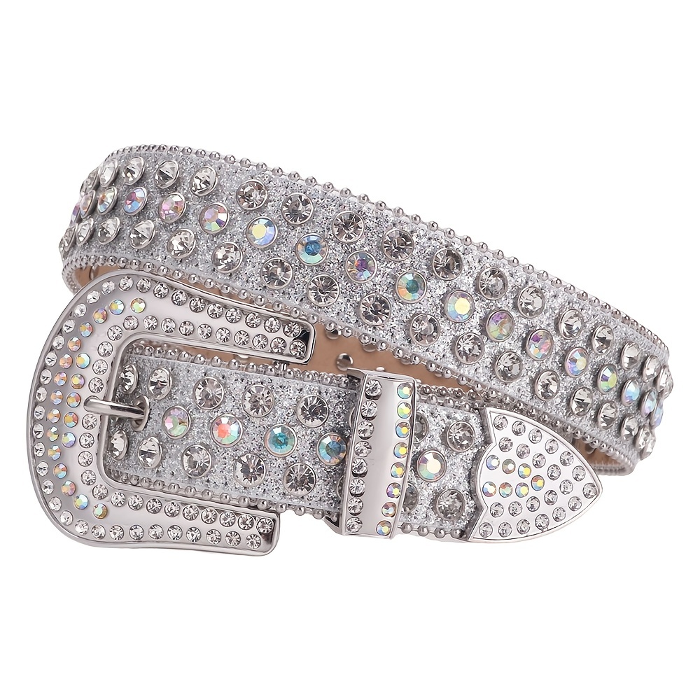 Rhinestone Belt for Men and Women, Western Cowgirl Cowboy Bling Studded  Diamond Belt Faux Leather Belt for Jeans Pants Dress at  Women’s