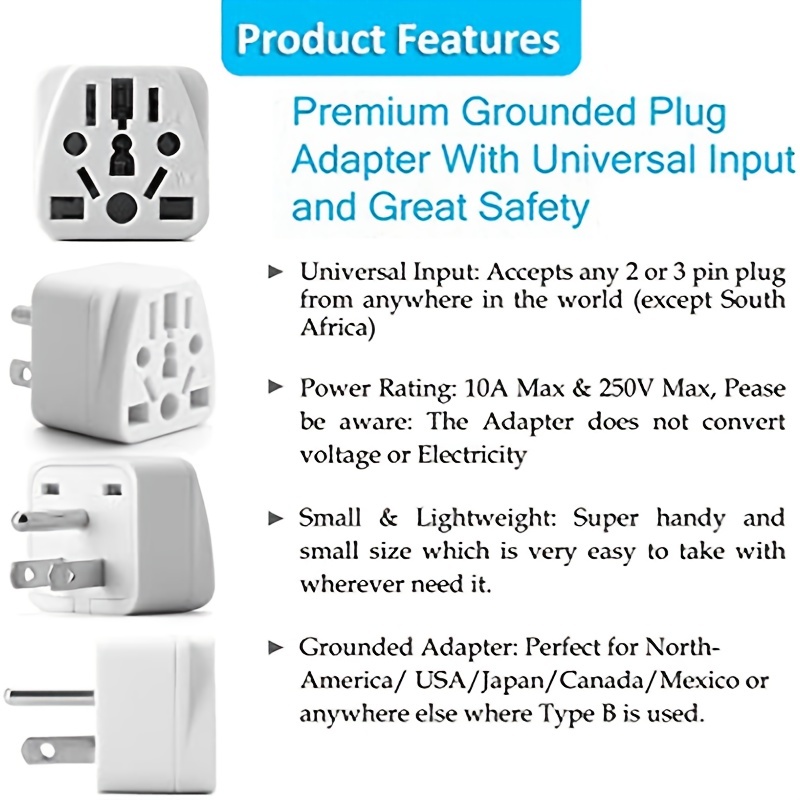 2 Pack European to US Plug Adapter,UK to US Plug Adapter, Universal to US  Travel Plug Adapter, Suitable for EU/UK/AU/CN/JP/Italy/Israel Plug Adapter