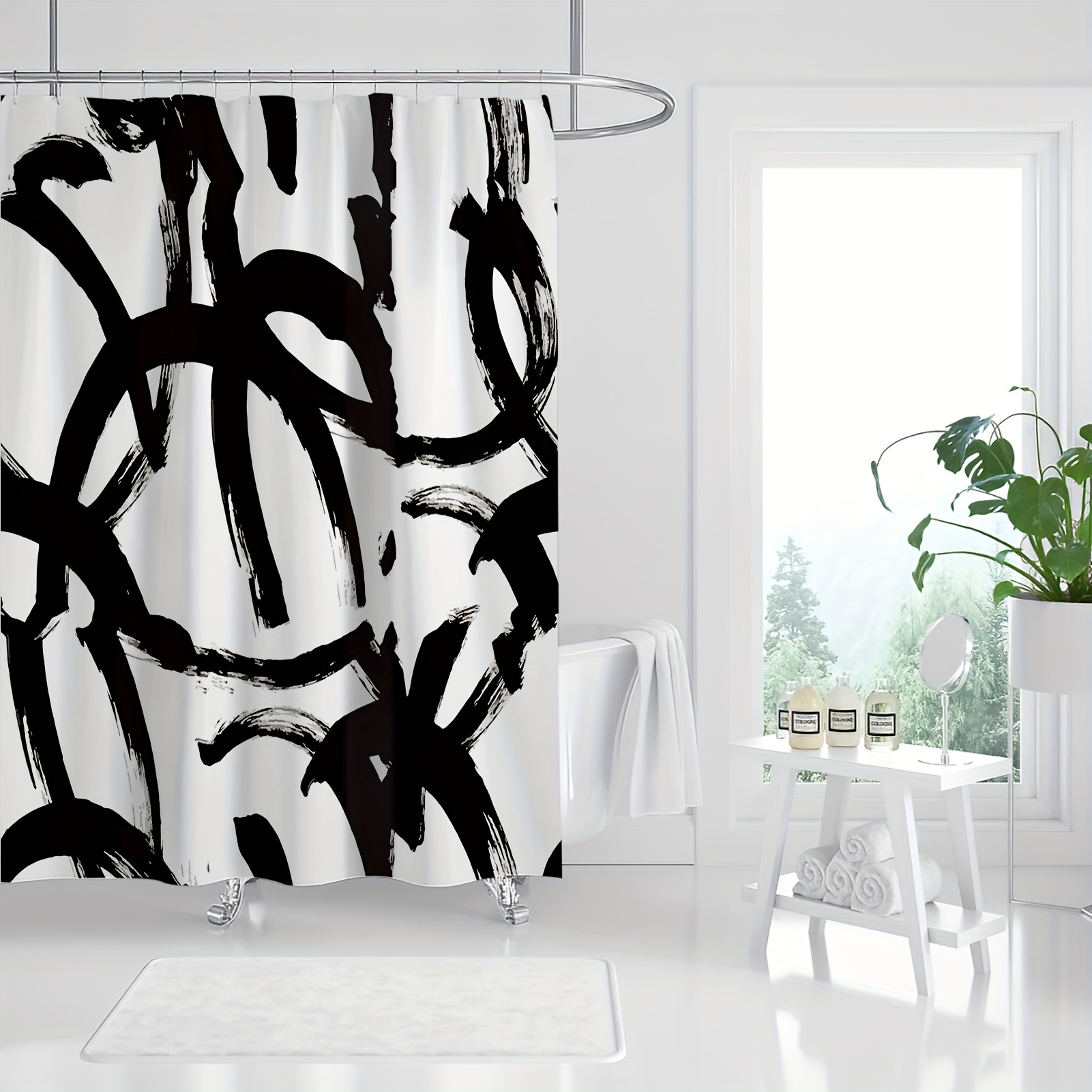  Shower Curtains, Hooks & Liners - Black / Plastic