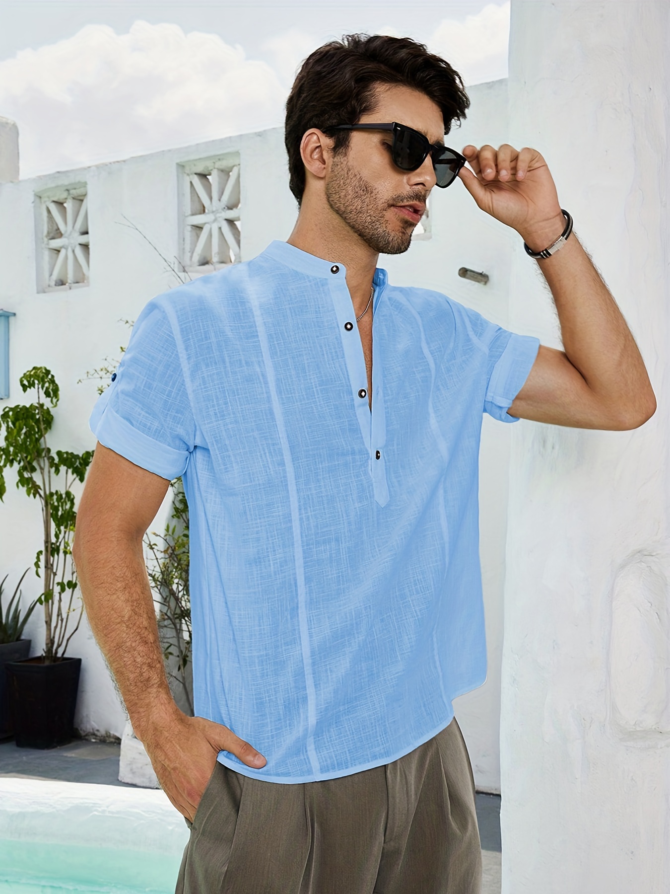 Men's Casual T shirts Summer Short Sleeve Comfy Tee Button V - Temu