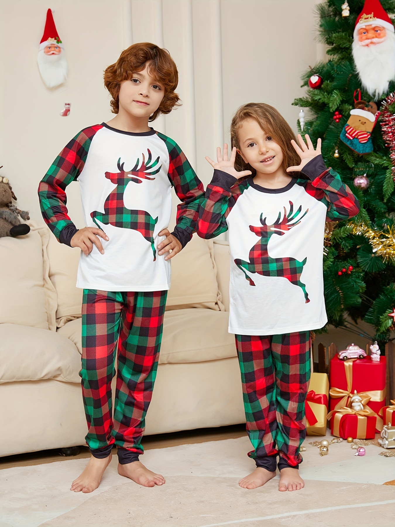 Pyjamas de Noël Ensemble de pyjama familles de Noël Style de vêtements  parent-enfant 2